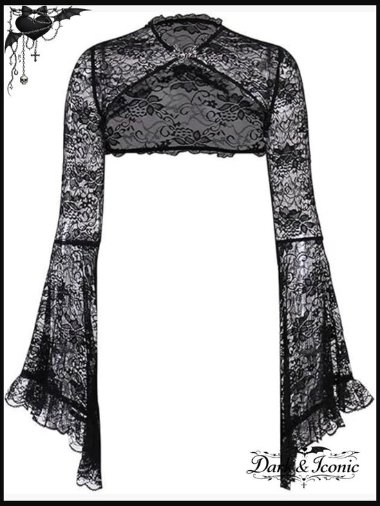 Sweaters - Sheer Lace Bolero Shrug Crop Top Bell Sleeves
